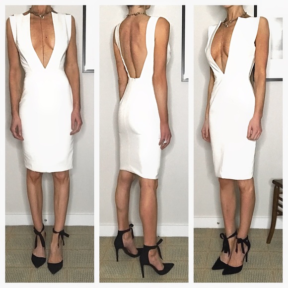Solace London Women White Midi Dress Square Plunging Neckline Fitted Backless 0 - Picture 1 of 7